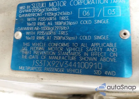 2004 Suzuki Xl-7 Ex/Lx z USA, uszkodzony, nr VIN JS3TX92V344100910